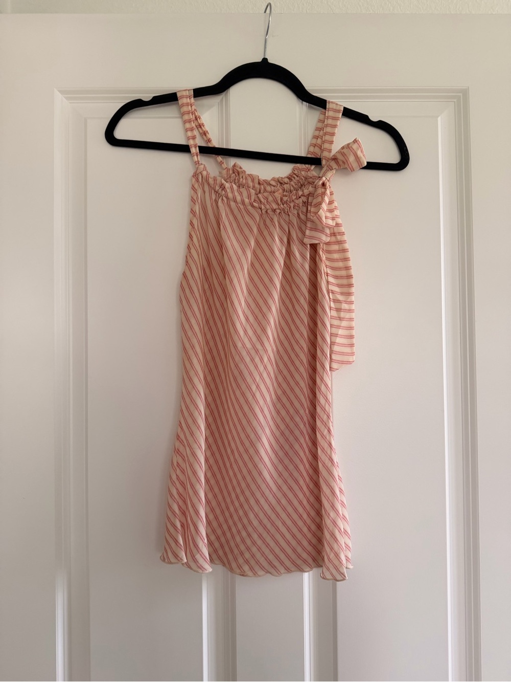 ' Pink Striped Bow-Shoulder tank top